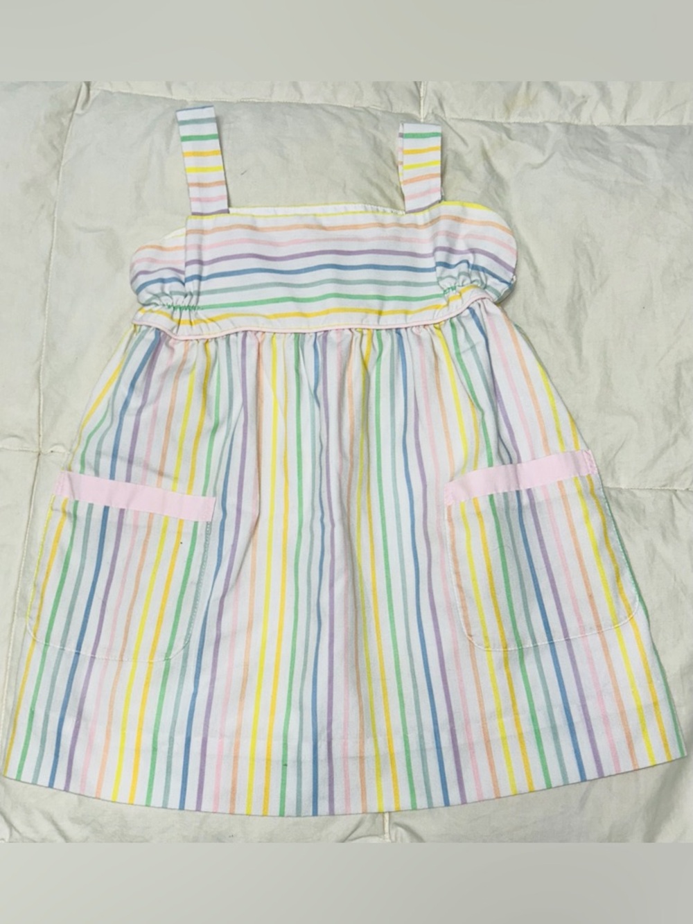 The Beaufort Bonnet Co pastel rainbow stripe Millie Day Dress sz 3T EUC